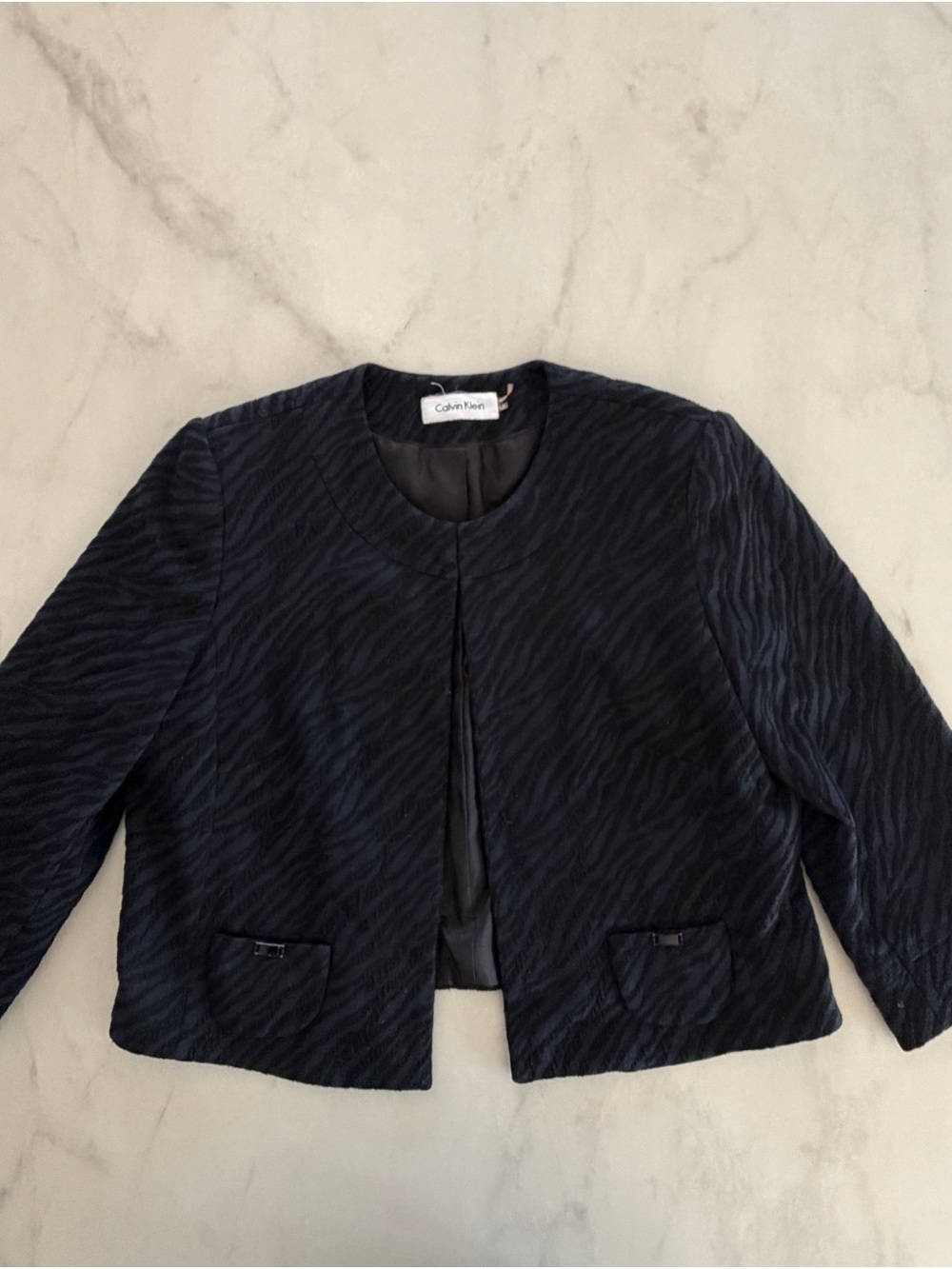 Calvin Klein Women's Black Textured Open Blazer